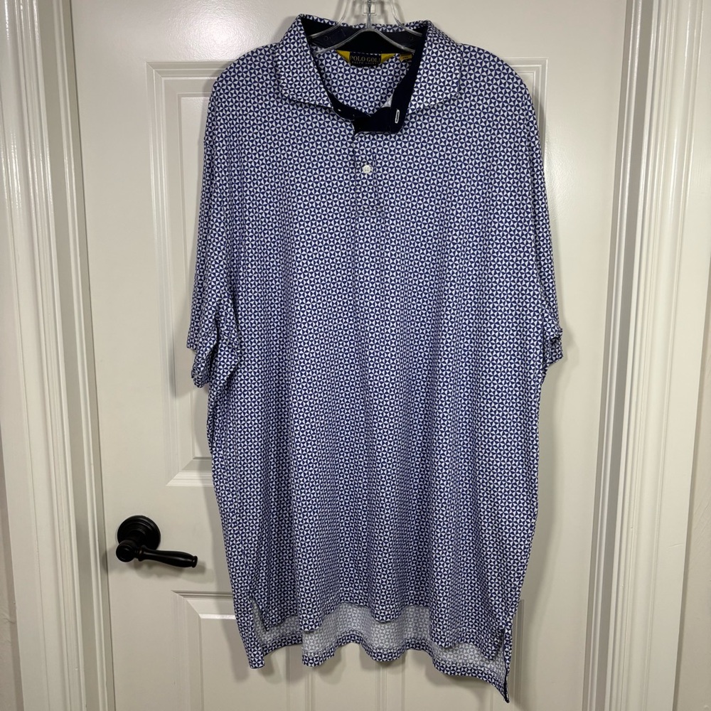 Polo Golf Ralph Lauren Classic Fit Jersey Short Sleeve Shirt Blue Geometric XXL
